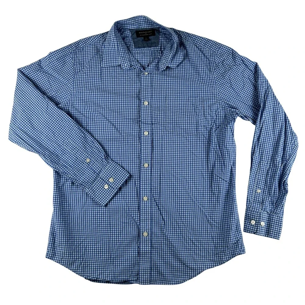 Banana Republic Shirt Mens Large Blue Check Long Sleeve Button Up Slim Fit